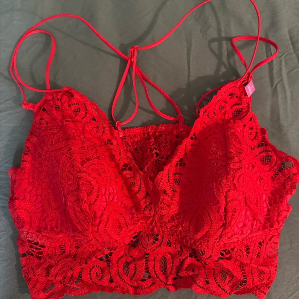 Red Lace Bralette adjustable straps
